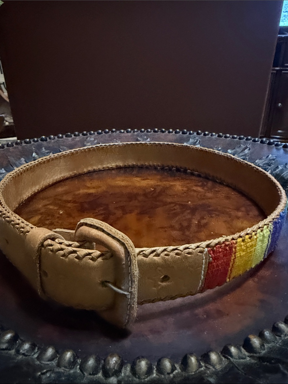 Buttery Soft Handwoven Accent Leather Belt with Color Stripe - Picture 1 of 7